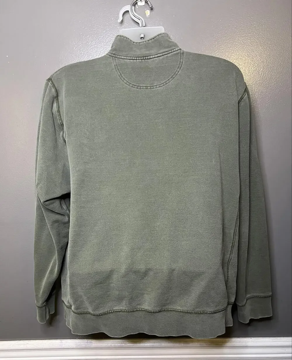 L.L. Bean Sweatshirt Mens Large Green 1/4 Zip Fleece Pullover Pockets Mock Neck